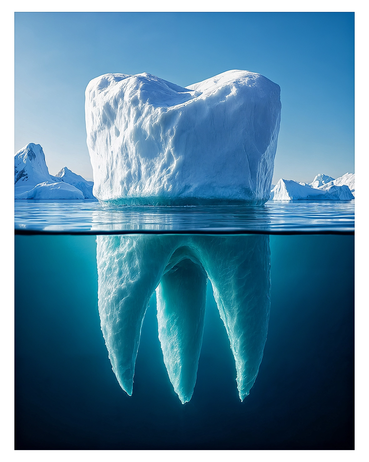 I.A. 3D icerberg forme dent molaire dans océan artique