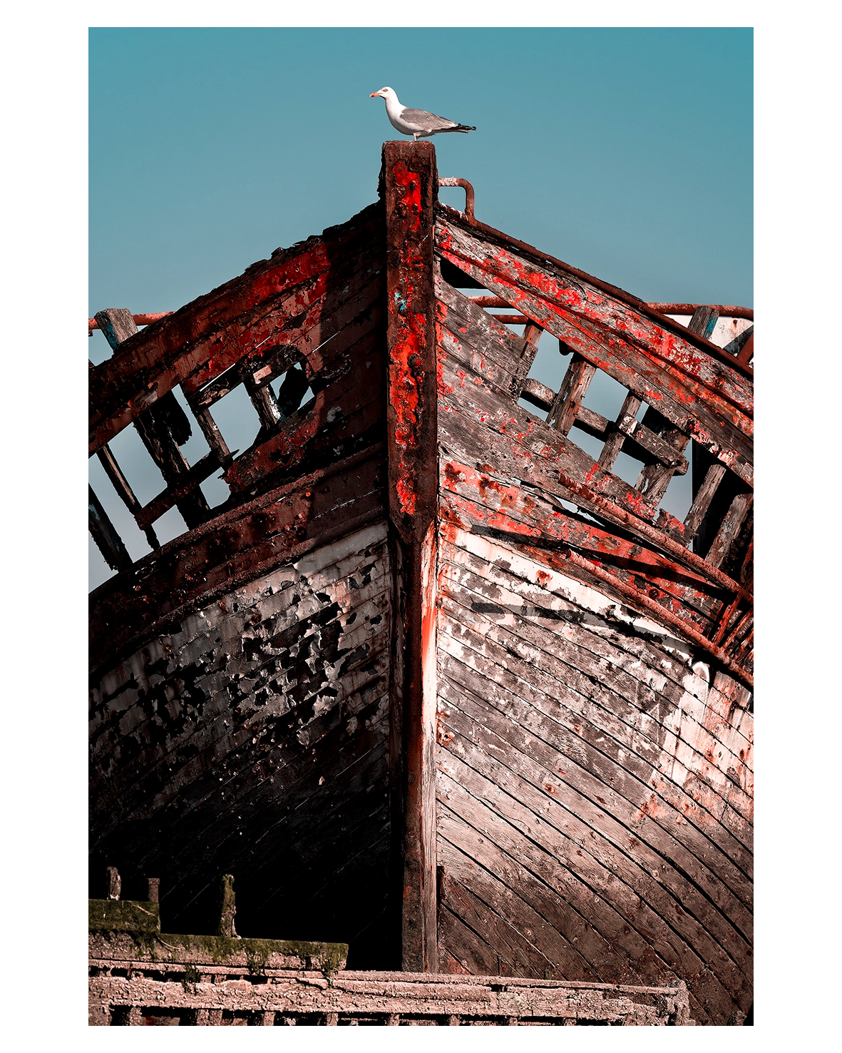 art print of a boat wreck in a graveyard